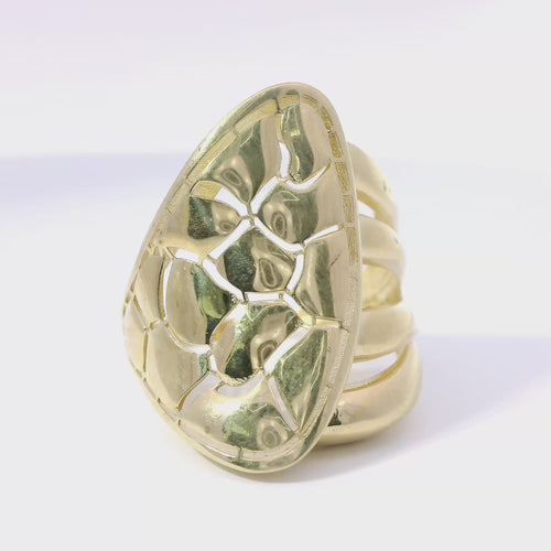 14KT Gold Ring Women's Abstract Triangle Shape with Turtle Shell Print Plain Double Split Band