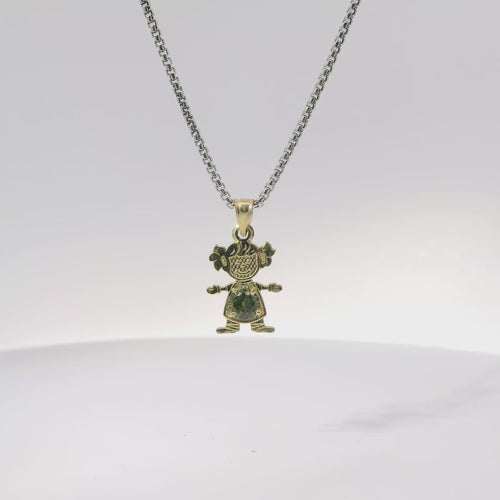 14KT Gold Charm Girl with Yellow CZ Stone Belly and Plain Bell