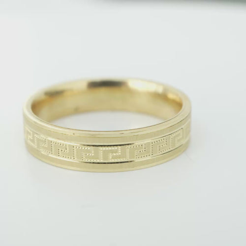 14KT Gold Ring Unisex Solid Greek Center Plain Matt Finish Borders Band