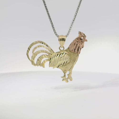 14KT Gold Charm Jumbo Two Tone Diamond Cut Rooster with Plain Bell