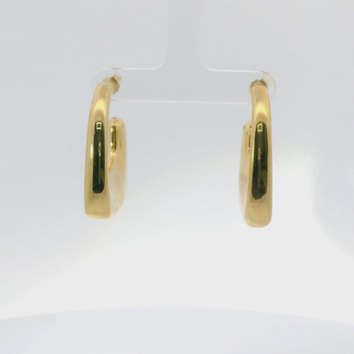 14KT Gold Earrings Large Plain Puff 6mm Half Hoops Square with Push Back Post and Butterfly Backs