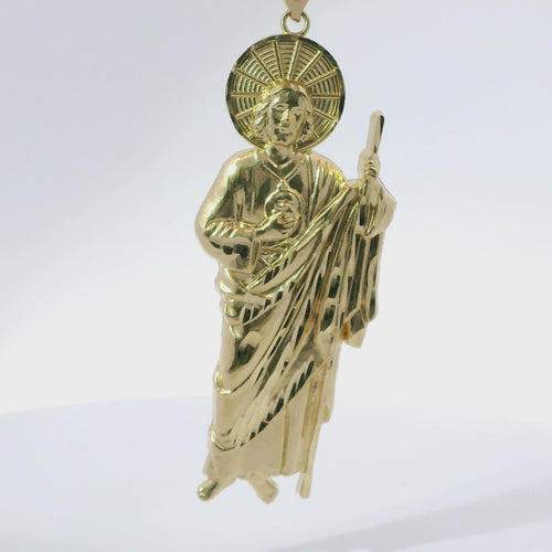 14KT Gold Charm Extra Large Halo Right Facing St Jude with Plain Bell testing ine