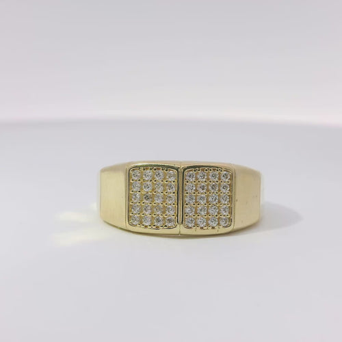 14KT Gold Ring Women's Octagon Bolt Band with Two Sections of White CZ Stones