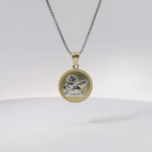 14KT Gold Charm Jumbo Two Tone Cupid Coin with Plain Bell