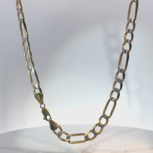 14KT Gold Chain Hollow Figaro Pave 7mm