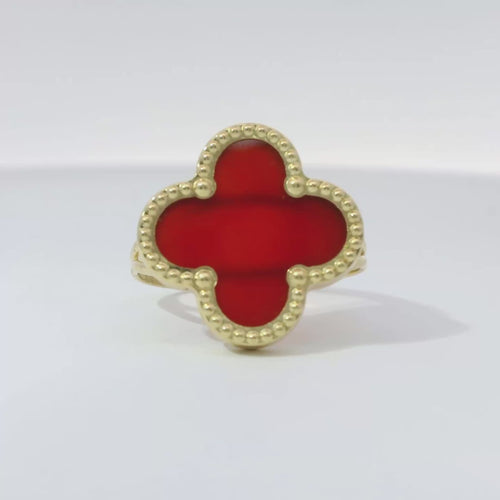 14KT Gold Ring Women's Jumbo Burnt Orange Clover with Plain Split Band