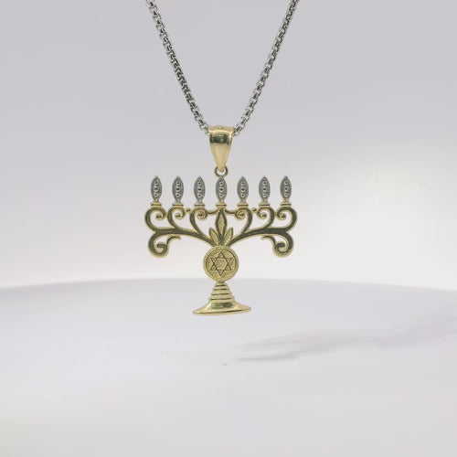 14KT Gold Charm Jumbo Two Tone Menorah with Plain Bell