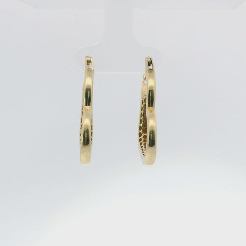 14KT Gold Earrings Plain Heart Hoops Hollow Tube with Saddleback Hinge Closure Length 3mm