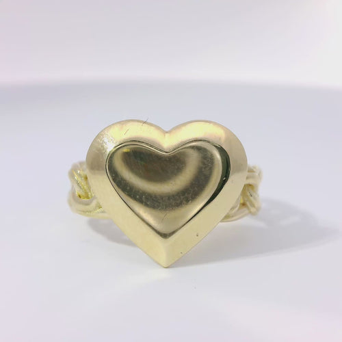 14KT Gold Ring Women's Engravable Heart Center with Chino Link Band