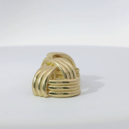 14KT Gold Earrings Medium Ribbed Three Strand Triangle Knot with Push Back Post and Butterfly Backs