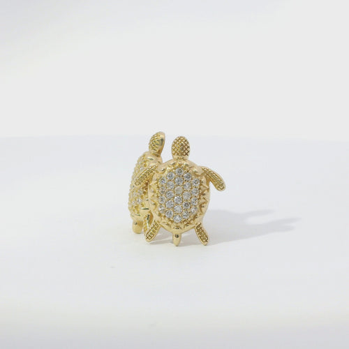 14KT Gold Earrings Small White CZ Stones Sea Turtle with Push Back Post and Butterfly Backs