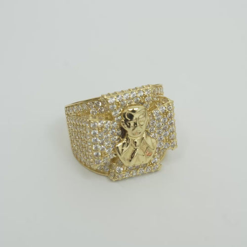 14K Gold Ring Men's Malverde Maltese Cross with White CZ Stones Band Design White CZ Stones