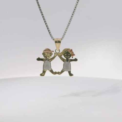 14KT Gold Charm Mini Tri Tone Boy / Girl Twins with Plain Bell