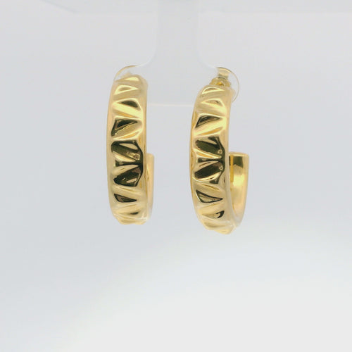 14KT Gold Earrings Crimped Half Hoops 1 Inch Hollow Tube 7mm