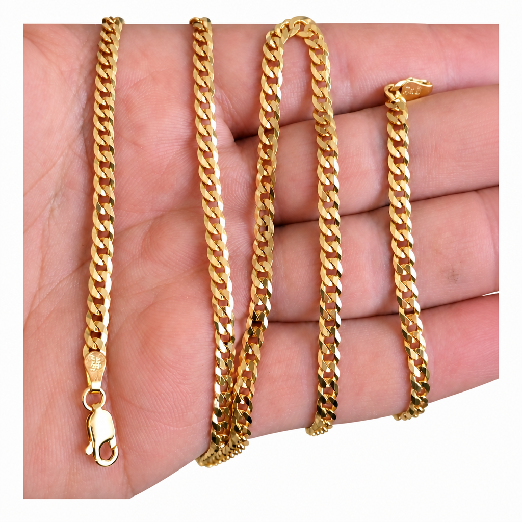 14KT Gold Bracelet Hollow Flat Miami Cuban with Plain Lobster Clasp 1mm