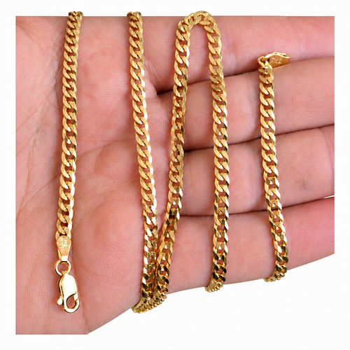 14KT Gold Bracelet Hollow Flat Miami Cuban with Plain Lobster Clasp 1mm