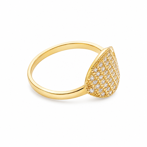 14KT Gold Ring Women's Six Row White CZ Stone Heart / Four Row White CZ Stones Heart Mock Bypass Band