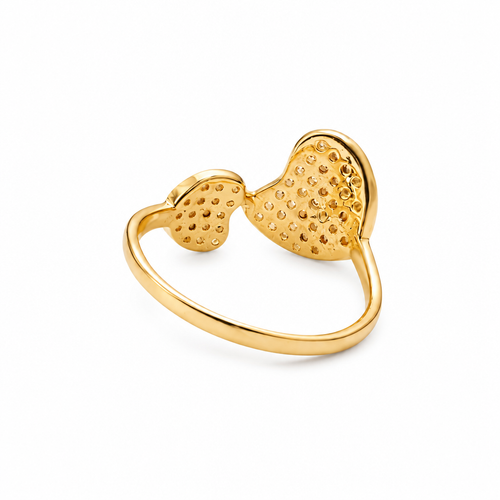 14KT Gold Ring Women's Six Row White CZ Stone Heart / Four Row White CZ Stones Heart Mock Bypass Band