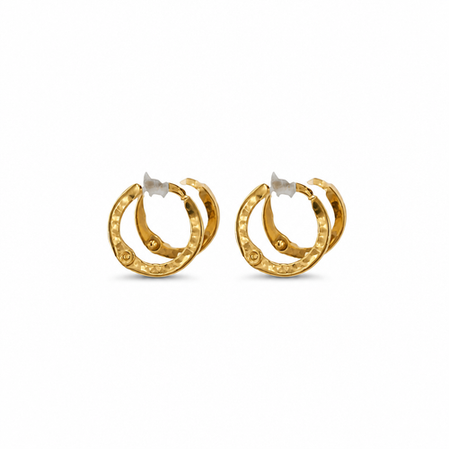 14KT Gold Earring Extra Small White CZ Stones Single Row Hoops with Two Tone Wheat Print Diamond Cut Back Huggie