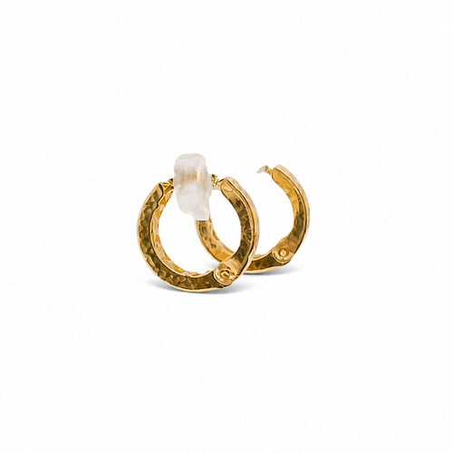14KT Gold Earring Extra Small White CZ Stones Single Row Hoops with Two Tone Wheat Print Diamond Cut Back Huggie
