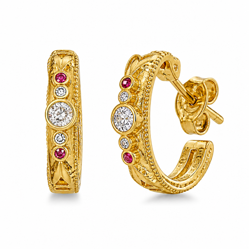 14KT Gold Earrings Small Sunray Butterfly with Dotted Border, Push Back Post and Butterfly Backs