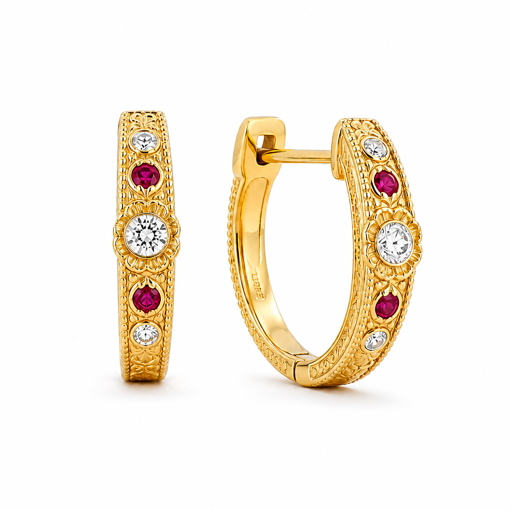 14KT Gold Earrings Small Sunray Butterfly with Dotted Border, Push Back Post and Butterfly Backs