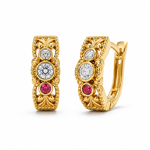 14KT Gold Earrings Small Sunray Butterfly with Dotted Border, Push Back Post and Butterfly Backs