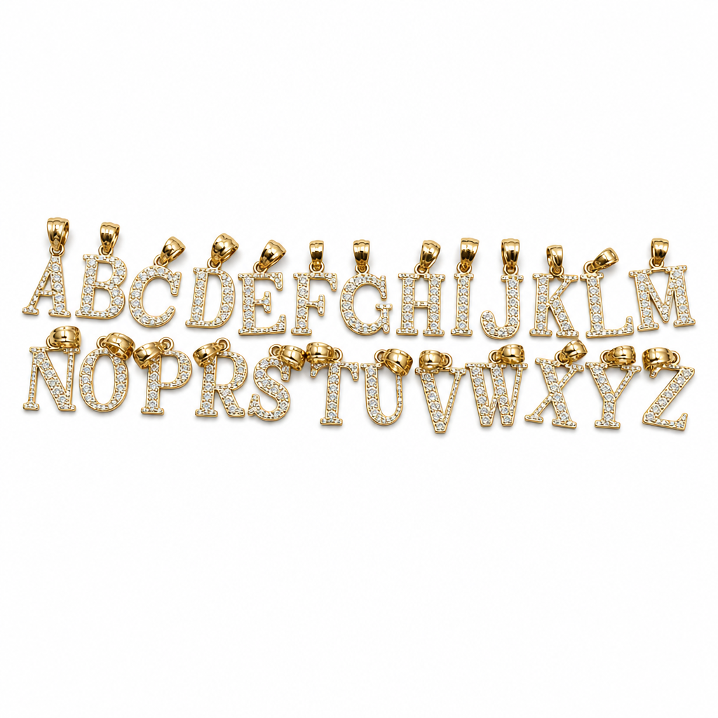 14KT Gold Charm Small Diamond Cut Letter "R" with Plain Bell