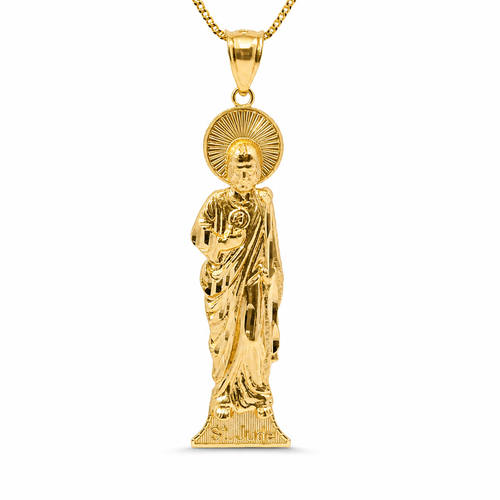 14KT Gold Charm Medium "St. Jude" Name Plate St Jude Figure with Plain Bell