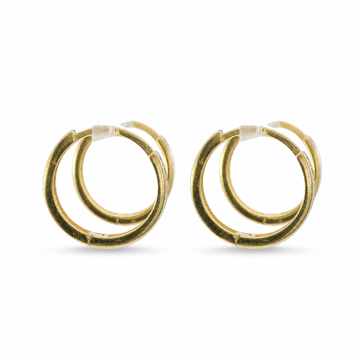 14KT Gold Earring Medium Two Tone White CZ Stones Single Row with Plain White Gold Border Huggie