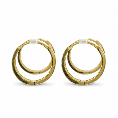 14KT Gold Earring Medium Two Tone White CZ Stones Single Row with Plain White Gold Border Huggie