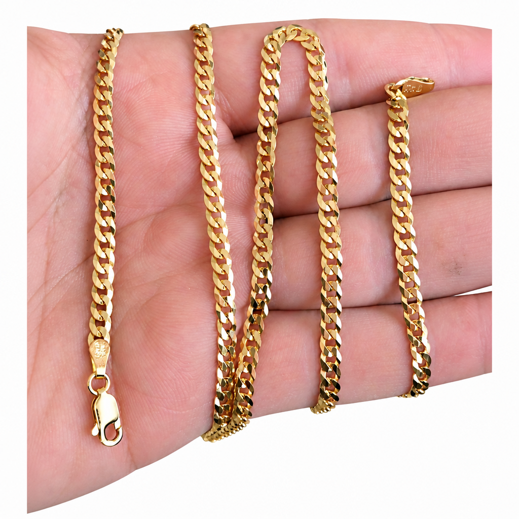14KT Gold Bracelet Hollow Flat Miami Cuban with Plain Lobster Clasp 5mm
