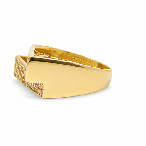 14KT Gold Ring Women's High / Low Asymmetrical White CZ Stone with Plain Band