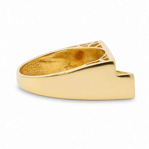 14KT Gold Ring Women's High / Low Asymmetrical White CZ Stone with Plain Band