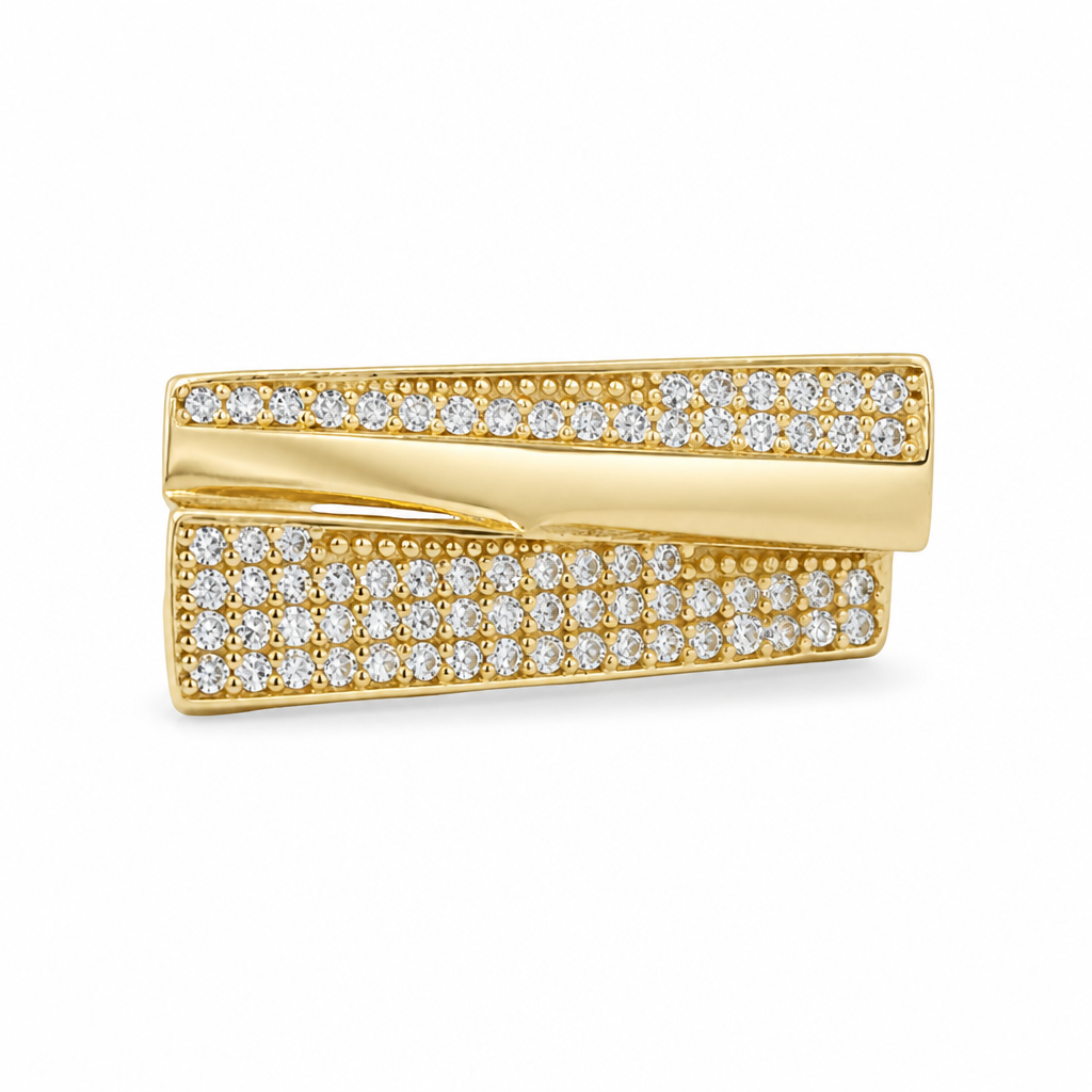 14KT Gold Ring Women's High / Low Asymmetrical White CZ Stone with Plain Band