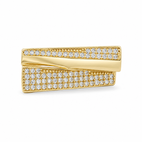 14KT Gold Ring Women's High / Low Asymmetrical White CZ Stone with Plain Band
