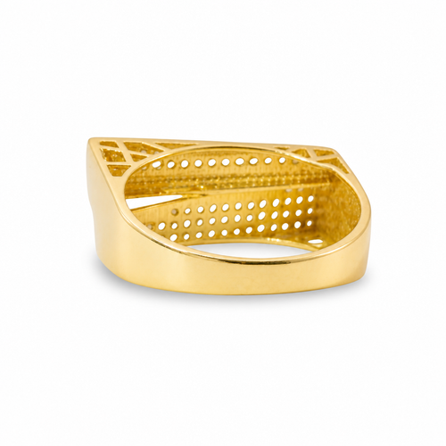 14KT Gold Ring Women's High / Low Asymmetrical White CZ Stone with Plain Band