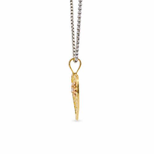 14KT Gold Charm Jumbo Tri Tone Flat "15 Anos" Heart with White CZ Stone Right Side Flower and Plain Bell