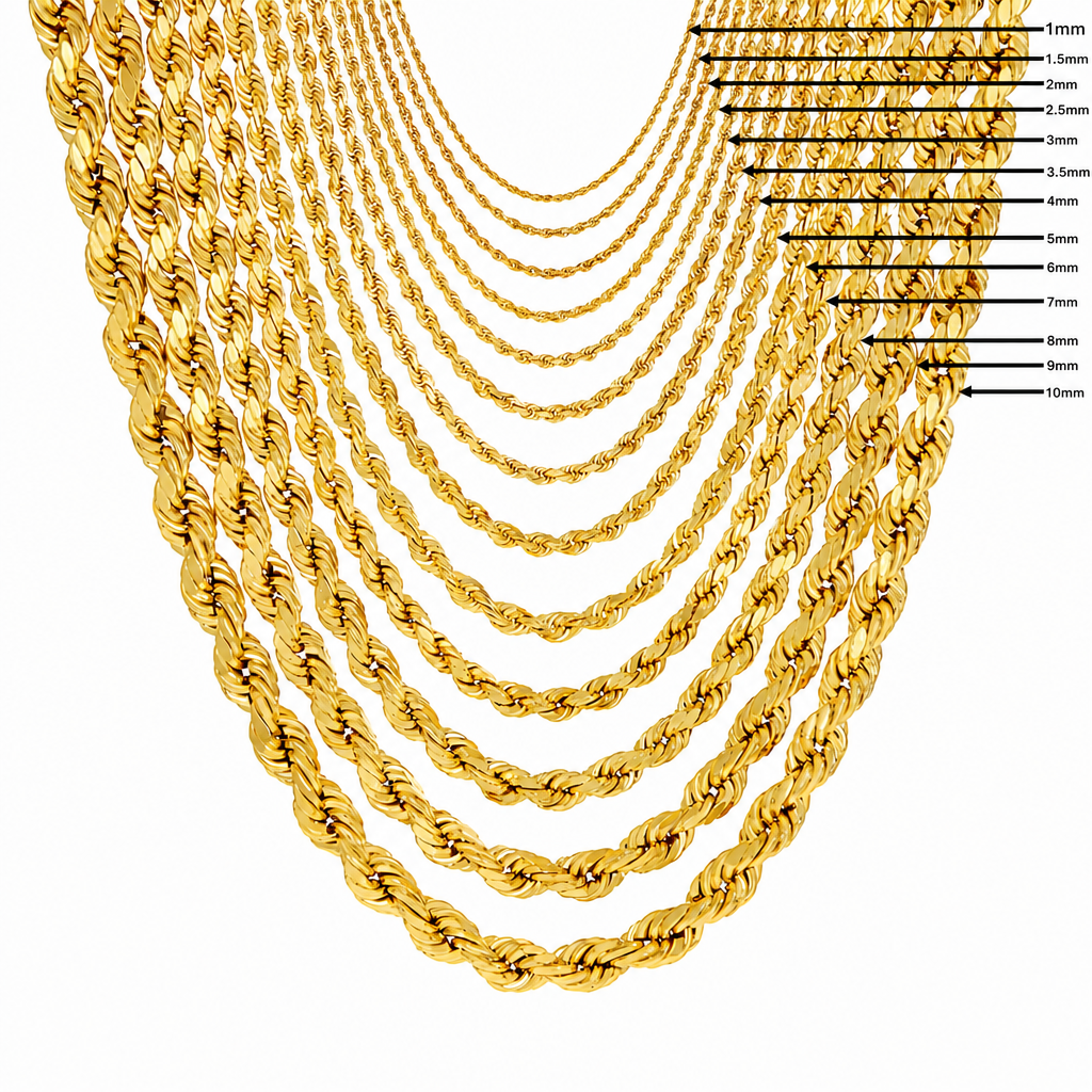 14KT Gold Chain Solid Diamond Cut Rope 4.5mm