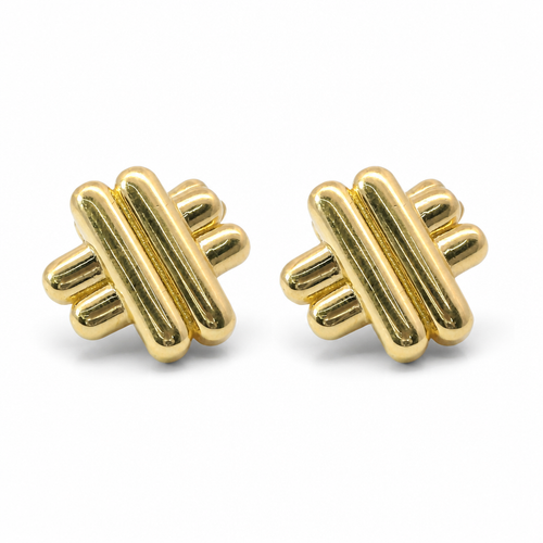 14KT Gold Earrings Medium Plain Puff Hashtag with Push Back Post and Butterfly Backs