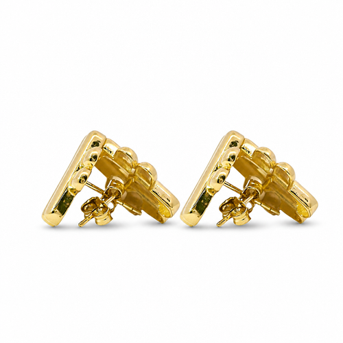 14KT Gold Earrings Medium Plain Puff Hashtag with Push Back Post and Butterfly Backs