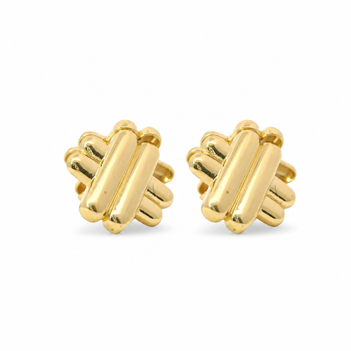 14KT Gold Earrings Medium Plain Puff Hashtag with Push Back Post and Butterfly Backs