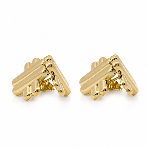 14KT Gold Earrings Medium Plain Puff Hashtag with Push Back Post and Butterfly Backs