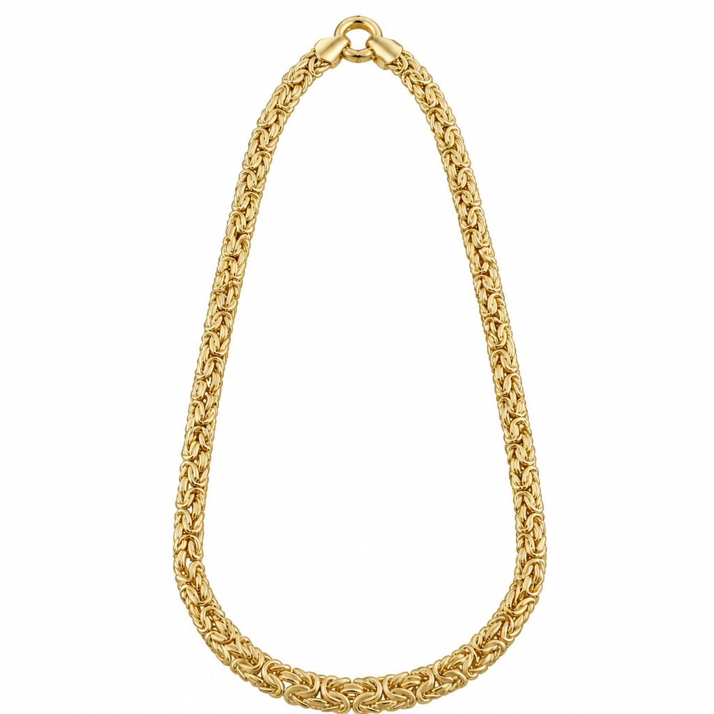 14K Gold Chain Women's Byzantine Link Necklace with Jumbo Plain Spring Lock Clasp