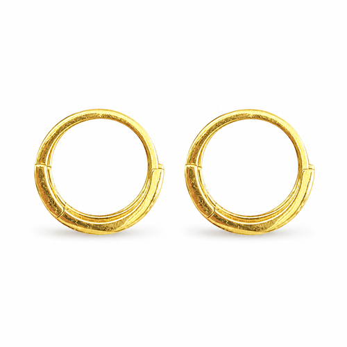 14KT Gold Earring Small White CZ Stones Single Row with Plain Gold Border Open Back Huggie