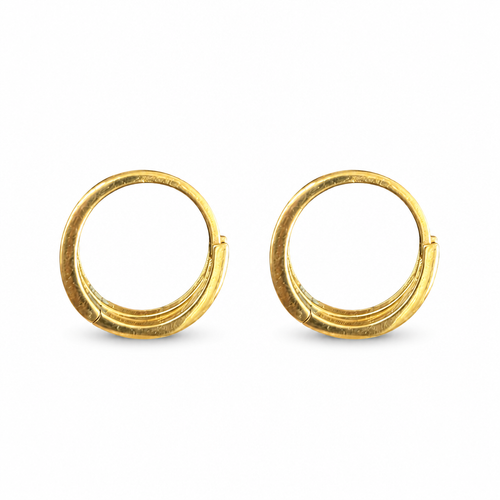 14KT Gold Earring Small White CZ Stones Single Row with Plain Gold Border Open Back Huggie
