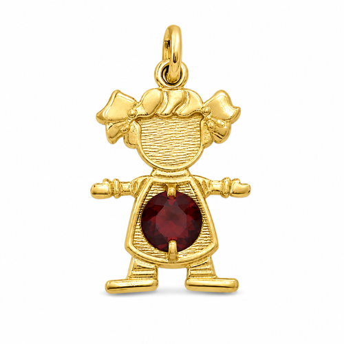 14KT Gold Charm Girl with White CZ Stone Belly and Plain Bell