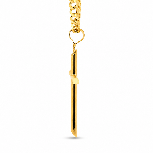 14KT Gold Charm 2XL Plain Hollow Tube Slant Ends Cross with Plain Bell
