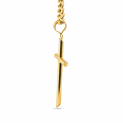 14KT Gold Charm 2XL Plain Hollow Tube Slant Ends Cross with Plain Bell