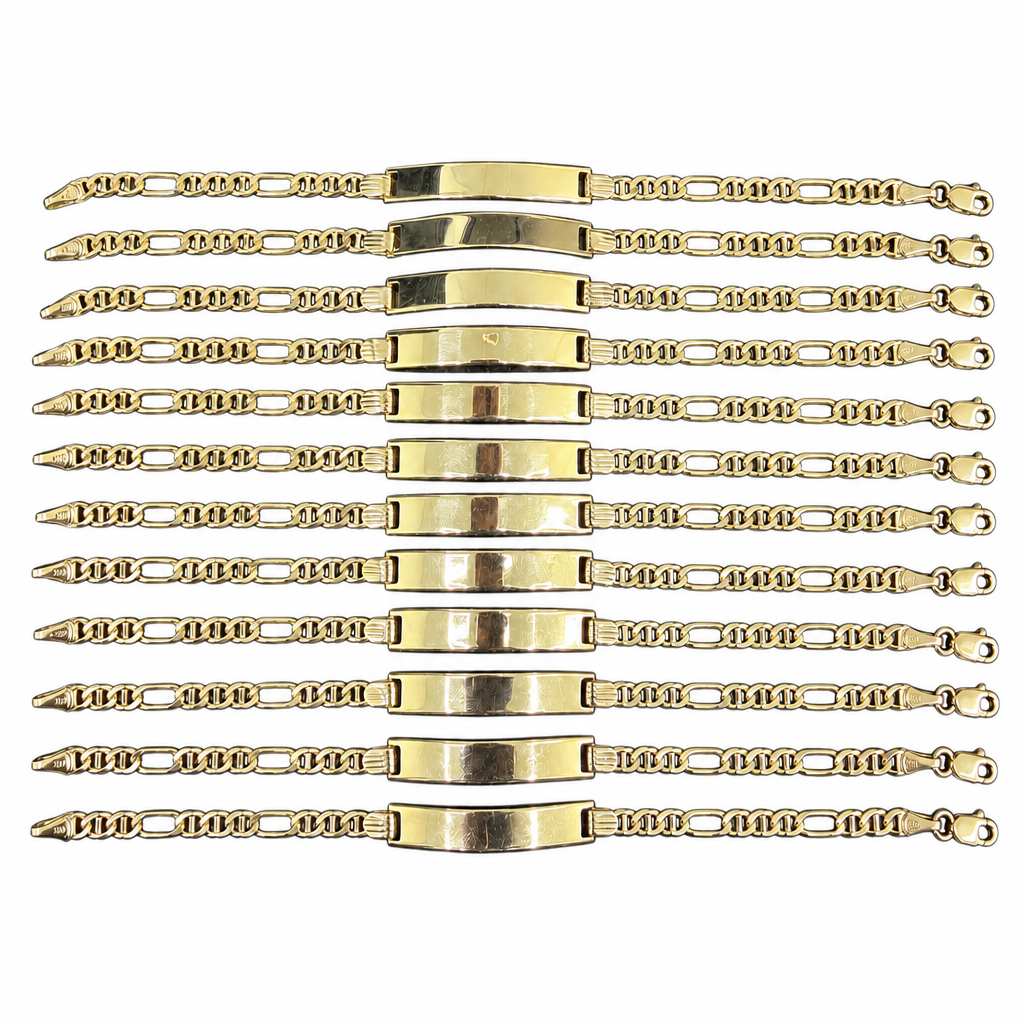 14KT Gold Bracelet Solid Figaro Mariner Name Plate 2.5mm